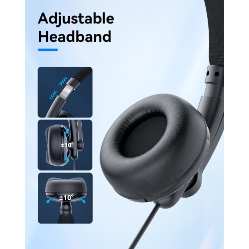 EMEET HS50 Wired Headset with Mic - On-Ear Computer Headphones with Noise Cancelling Microphone, USB-A/USB-C, Adjustable Design, In-line Control for