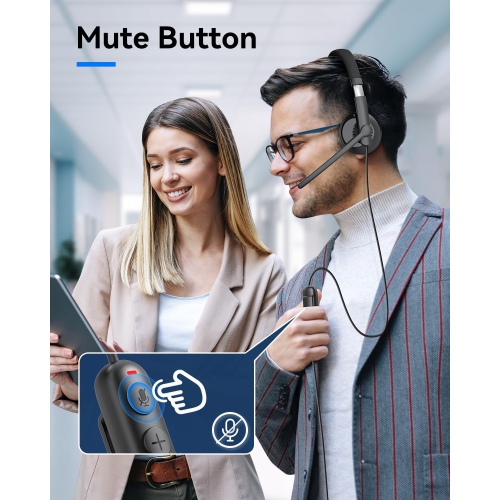 EMEET HS50 Wired Headset with Mic - On-Ear Computer Headphones with Noise Cancelling Microphone, USB-A/USB-C, Adjustable Design, In-line Control for