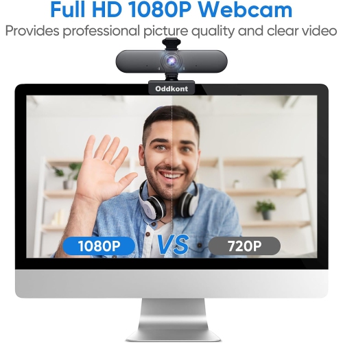 Full HD 1080P Webcam with Microphone, Rotatable Design, Privacy Cover, and Automatic Light Correction - Plug and Play for Zoom, Skype, Web