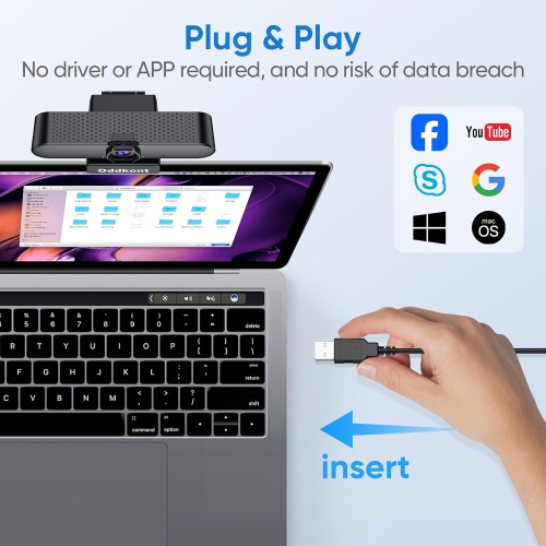 Full HD 1080P Webcam with Microphone, Rotatable Design, Privacy Cover, and Automatic Light Correction - Plug and Play for Zoom, Skype, Web