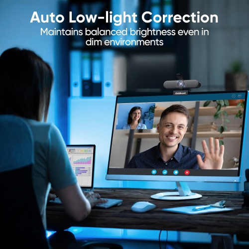 Full HD 1080P Webcam with Microphone, Rotatable Design, Privacy Cover, and Automatic Light Correction - Plug and Play for Zoom, Skype, Web