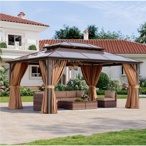 Image 1 de 6.. Abri de jardin à toit rigide de 12 x 16 pi avec auvent toutes saisons | Cadre en aluminium robuste et auvent double toit en polycarbonate d'extérieur