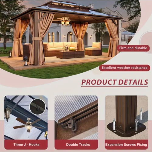 LUXURIOUS LIMITED QUANTITY 12x20ft Hardtop Gazebo with All-Season Canopy | Heavy-Duty Aluminum Frame & Outdoor Polycarbonate Double Roof Canopy |
