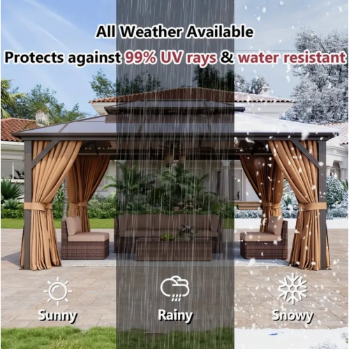 LUXURIOUS LIMITED QUANTITY 12x20ft Hardtop Gazebo with All-Season Canopy | Heavy-Duty Aluminum Frame & Outdoor Polycarbonate Double Roof Canopy |