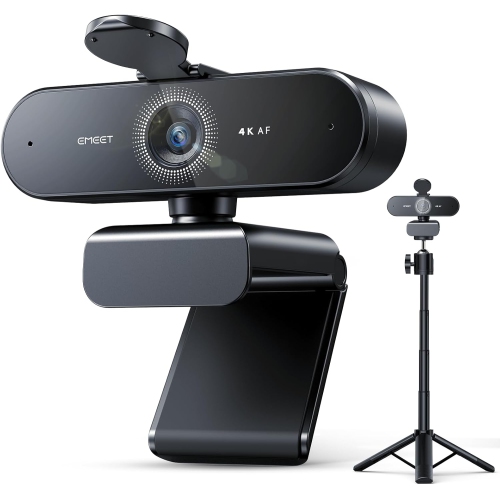 EMEET NOVA 4K Webcam with Tripod - 4K UHD, PDAF Autofocus, Adjustable Height, 360° Swivel, Noise-Cancelling Mics, USB Plug&Play, Privacy Cover