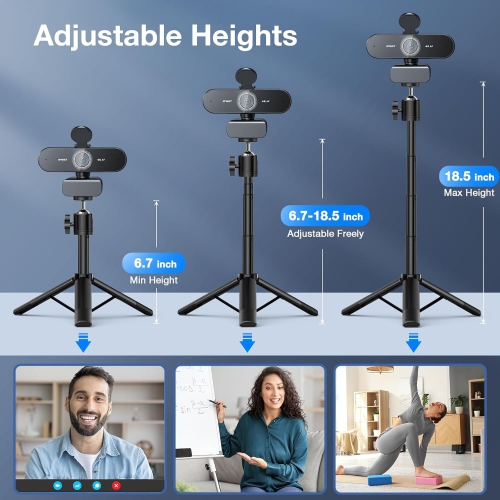 EMEET NOVA 4K Webcam with Tripod - 4K UHD, PDAF Autofocus, Adjustable Height, 360° Swivel, Noise-Cancelling Mics, USB Plug&Play, Privacy Cover