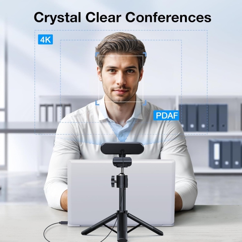 EMEET NOVA 4K Webcam with Tripod - 4K UHD, PDAF Autofocus, Adjustable Height, 360° Swivel, Noise-Cancelling Mics, USB Plug&Play, Privacy Cover