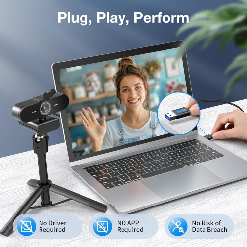 EMEET NOVA 4K Webcam with Tripod - 4K UHD, PDAF Autofocus, Adjustable Height, 360° Swivel, Noise-Cancelling Mics, USB Plug&Play, Privacy Cover