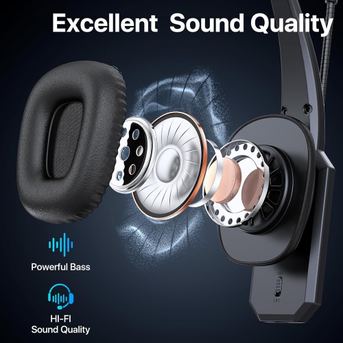 Bluetooth Headset with Noise Cancelling Microphone & Mute Button – 60Hrs Working Time, Wireless On-Ear Headphones for Work, Cellphone, Laptop, Office