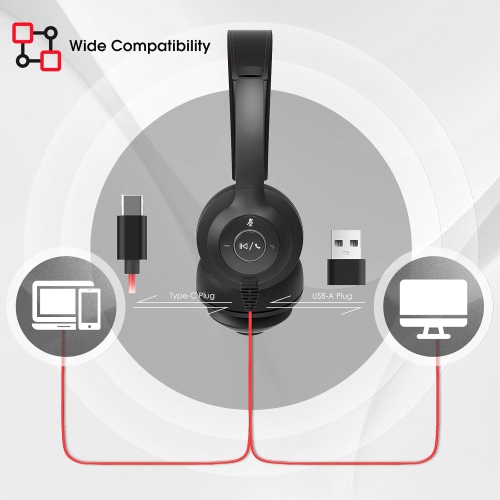 ONIKUMA USB-C/USB-A Wired Headset with Noise Cancelling Microphone - On-Ear Office Headphones for PC/Laptop with Mute Button