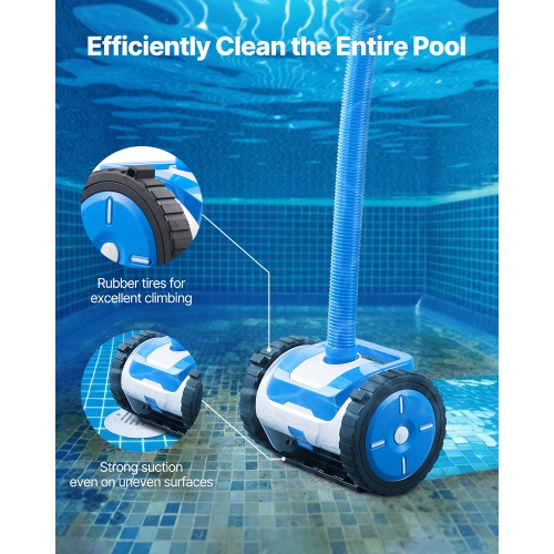 VEVOR 20 x 40 ft Suction Pool Cleaner, Automatic Pool Vacuum Cleaner, Suction Side Automatic Pool Cleaner, Suction Vacuum Pool Sweeper with 2 Wheels,