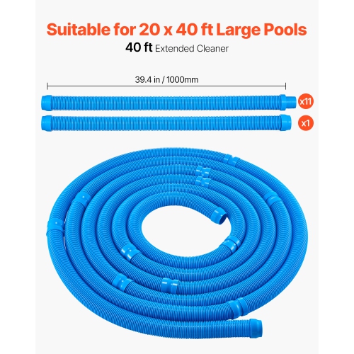 VEVOR 20 x 40 ft Suction Pool Cleaner, Automatic Pool Vacuum Cleaner, Suction Side Automatic Pool Cleaner, Suction Vacuum Pool Sweeper with 2 Wheels,