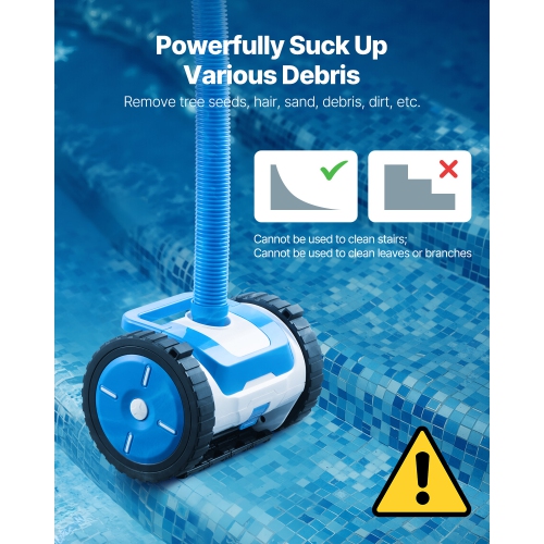 VEVOR 20 x 40 ft Suction Pool Cleaner, Automatic Pool Vacuum Cleaner, Suction Side Automatic Pool Cleaner, Suction Vacuum Pool Sweeper with 2 Wheels,