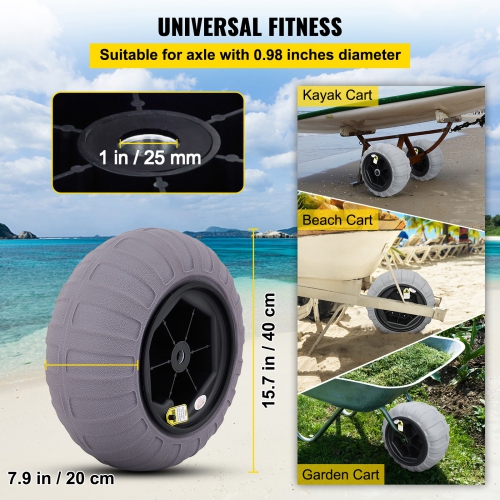 VEVOR 2-Pack Beach Balloon Wheels, 15.7" Replacement Sand Tires, TPU Cart Tires for Kayak Dolly, Canoe Cart and Buggy with Free Air Pump