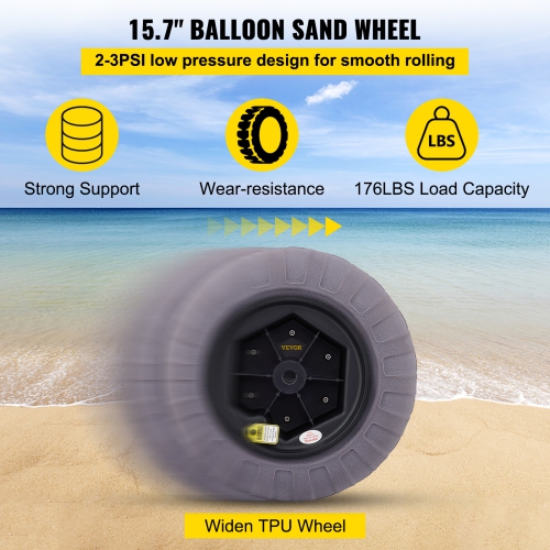 VEVOR 2-Pack Beach Balloon Wheels, 15.7" Replacement Sand Tires, TPU Cart Tires for Kayak Dolly, Canoe Cart and Buggy with Free Air Pump