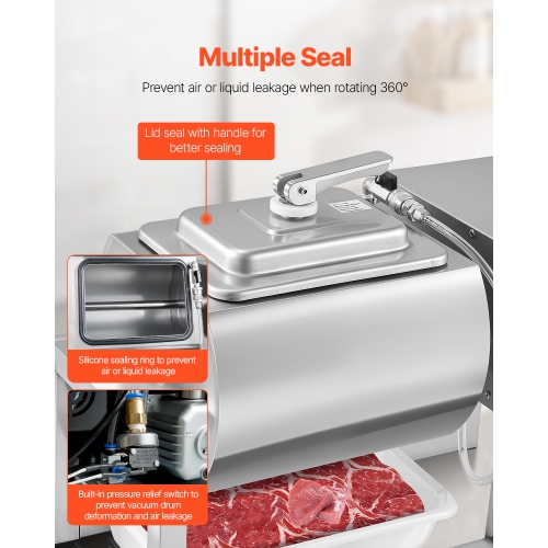 Marinateur sous vide pour viande commerciale VEVOR 20&nbsp;L, avec rotation bidirectionnelle et machine à durcir sous vide à 3 vitesses en acier