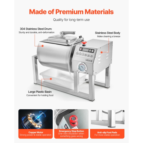 Marinateur sous vide pour viande commerciale VEVOR 20&nbsp;L, avec rotation bidirectionnelle et machine à durcir sous vide à 3 vitesses en acier