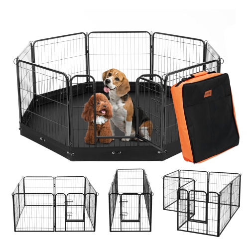 VEVOR 8 Pcs Dog Playpen, 24 x 24 in Panels Foldable Metal Pet Exercise Pen, Dog Fence Indoor and Outdoor Pen with Door, Storage Bag and Bottom Pad,