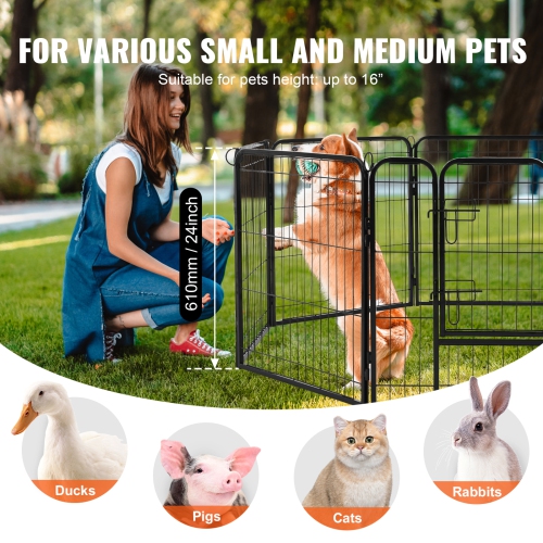 VEVOR 8 Pcs Dog Playpen, 24 x 24 in Panels Foldable Metal Pet Exercise Pen, Dog Fence Indoor and Outdoor Pen with Door, Storage Bag and Bottom Pad,