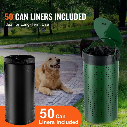 VEVOR 11.5 Gallons Dog Poop Trash Can with 50 Liner Bags, Outdoor Dog Waste Bin with Lid & Liner Clip for Pet Waste Station, Dog Waste Disposal