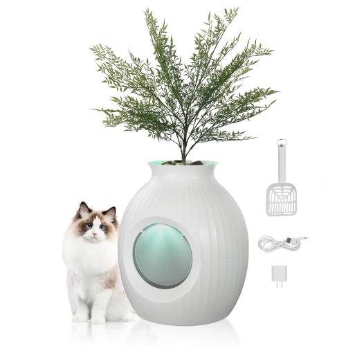 VEVOR  9.48 In Plant Cat Litter Box, Smart Odor Control System, Hidden Cat Litter Box Large Entrance, Lighting Decoration & Sturdy Abs Material, Fit