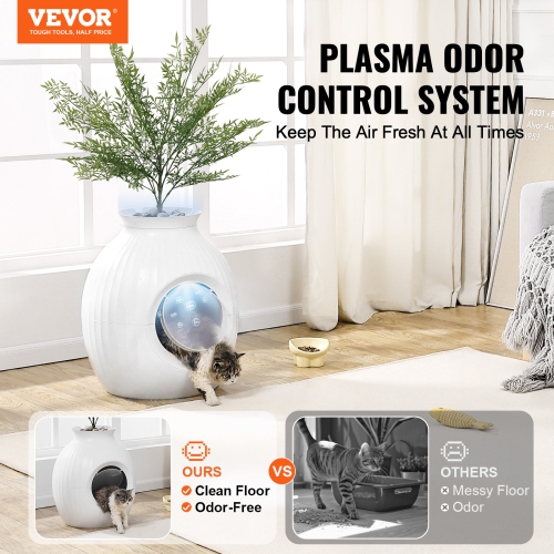 VEVOR 9.48 in Plant Cat Litter Box, Smart Odor Control System, Hidden Cat Litter Box Large Entrance, Lighting Decoration & Sturdy ABS Material, Fit