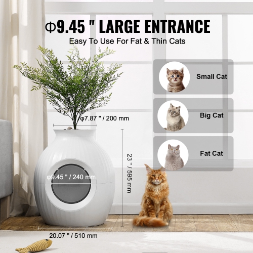 VEVOR 9.48 in Plant Cat Litter Box, Smart Odor Control System, Hidden Cat Litter Box Large Entrance, Lighting Decoration & Sturdy ABS Material, Fit