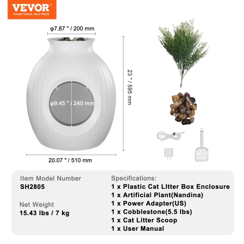 VEVOR 9.48 in Plant Cat Litter Box, Smart Odor Control System, Hidden Cat Litter Box Large Entrance, Lighting Decoration & Sturdy ABS Material, Fit
