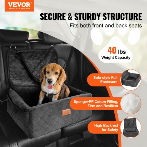 VEVOR 40lbs Dog Car Seat, Dog Booster Seat for Car with A Storage Pocket, Clip-On Safety Leash, Sponge and PP Cotton Filling, Dog Car Bed for Small &