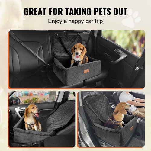 VEVOR 40lbs Dog Car Seat, Dog Booster Seat for Car with A Storage Pocket, Clip-On Safety Leash, Sponge and PP Cotton Filling, Dog Car Bed for Small &