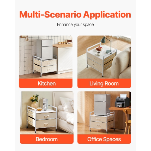 VEVOR 176 lb-Capacity Mini Fridge Stand with Storage, with 2 Drawers & 4 Swivel Wheels, Mobile Mini Fridge Shelf, White Mini Fridge Organizer for