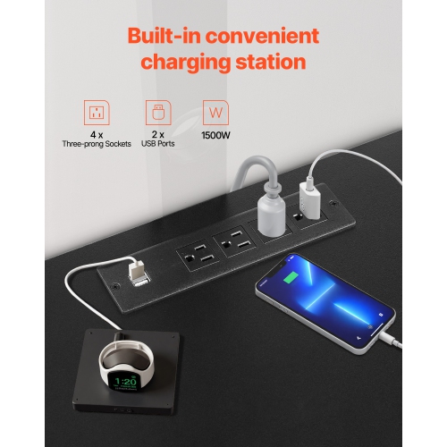 VEVOR 60" TV Stand with Mount for up to 75 in TVs, Entertainment Center with Power Outlet & LED Lights, Height Adjustable TV Console with Mount with