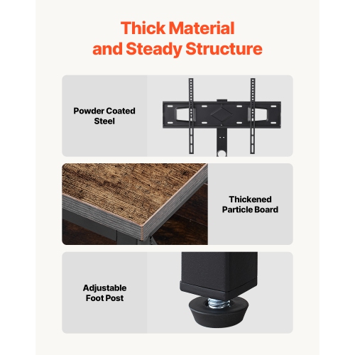 VEVOR 52" TV Stand with Mount for up to 75 in TVs, Entertainment Center with Power Outlet & LED Lights, Height Adjustable TV Console with Mount with