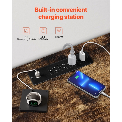 VEVOR 52" TV Stand with Mount for up to 75 in TVs, Entertainment Center with Power Outlet & LED Lights, Height Adjustable TV Console with Mount with