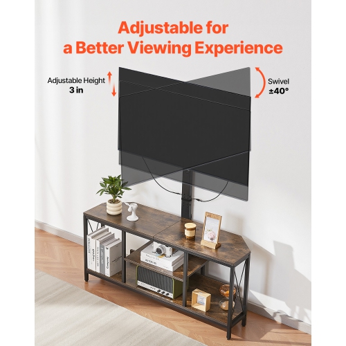 VEVOR 45" TV Stand with Mount for up to 75 in TVs, Entertainment Center with Power Outlet & LED Lights, Height Adjustable TV Console with Mount with