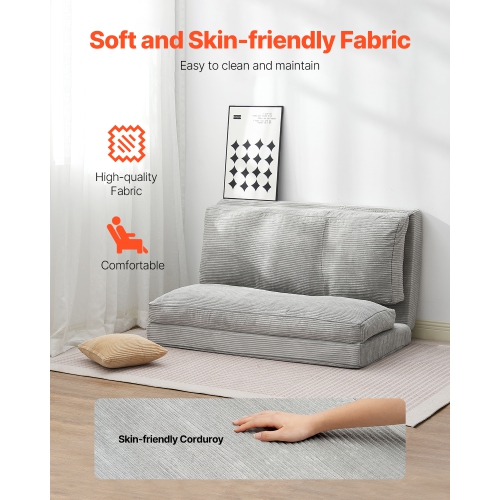 VEVOR 3-in-1 Folding Sofa Bed, Foldable Couch Bed with Washable Cover, 25D High Density Memory Foam Convertible Sleeper Chair Bed, Futon Couch for