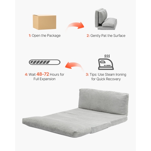 VEVOR 3-in-1 Folding Sofa Bed, Foldable Couch Bed with Washable Cover, 25D High Density Memory Foam Convertible Sleeper Chair Bed, Futon Couch for