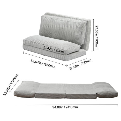 VEVOR 3-in-1 Folding Sofa Bed, Foldable Couch Bed with Washable Cover, 25D High Density Memory Foam Convertible Sleeper Chair Bed, Futon Couch for