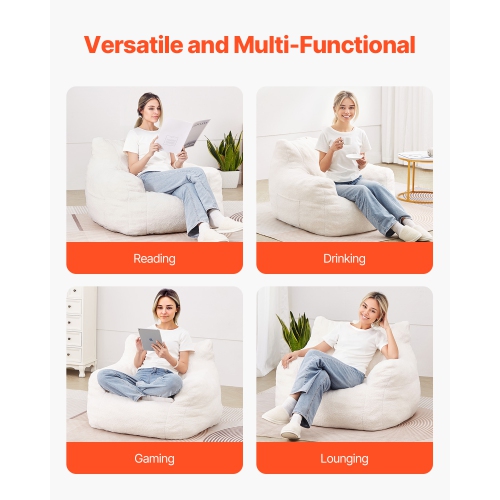 VEVOR 3 feet Bean Bag Chair, Bean Bag Chair with Soft Armrests and Storage Pocket, 25D Memory Foam Filled with Soft Teddy Velvet Cover, Bean Bag for