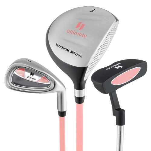 Ultimate Junior Golf Club Set for Children Includes 165CC #3 Fairway Wood & #7 Iron Blue/Pink