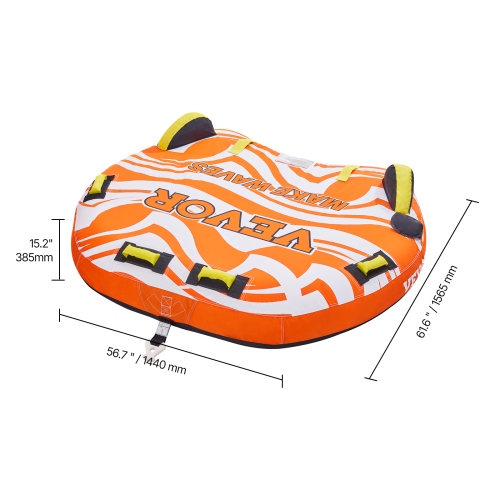 VEVOR 1-2 Riders Inflatable Towable Tube for Boat to Pull, 340lbs Capacity Boat Tubes and Towables for Water Sports - with Fins, Double-Stitched