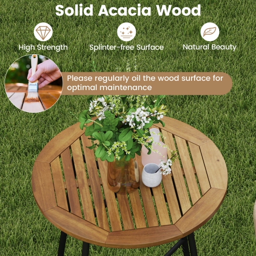 Costway 3 PCS Rope Woven Patio Bar Set with Soft Cushions and Acacia Wood Tabletop