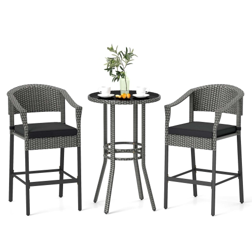 Costway 3-Piece Patio Rattan Bar Set Wicker Bar Height Armchairs & Round Table