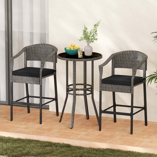 Costway 3-Piece Patio Rattan Bar Set Wicker Bar Height Armchairs & Round Table
