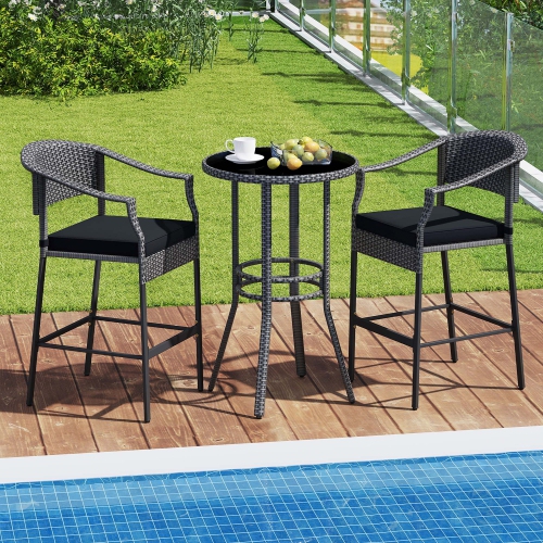 Costway 3-Piece Patio Rattan Bar Set Wicker Bar Height Armchairs & Round Table