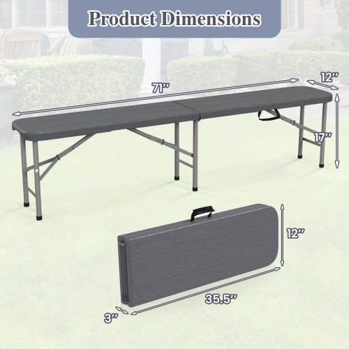 Costway 3 PCS Folding Picnic Table Set with 6 ft Table & 2 Benches HDPE Wood-Like Tabletop Brown/Gray
