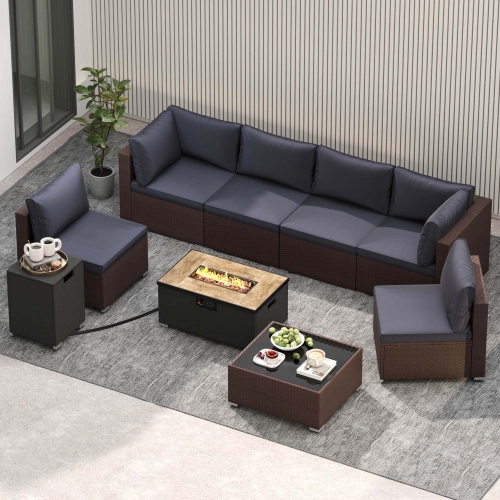 Patiojoy 12 PCS Outdoor Furniture Set with 32" Fire Pit Table and Propane Tank Cover