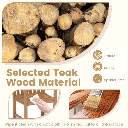 Fauteuil de salle à manger extérieur en teck 1/2/4 de Costway avec siège latté et pattes solides