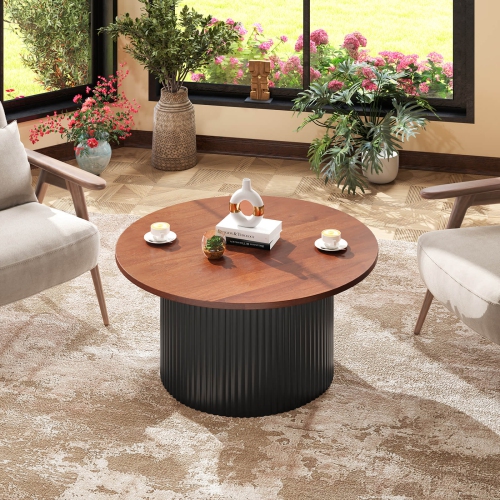 Costway Round Coffee Table 32" Tea Table with Solid Wood Frame Home Accent Cocktail Table