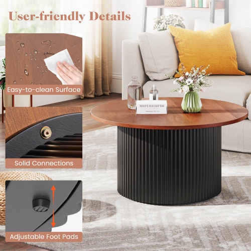 Costway Round Coffee Table 32" Tea Table with Solid Wood Frame Home Accent Cocktail Table